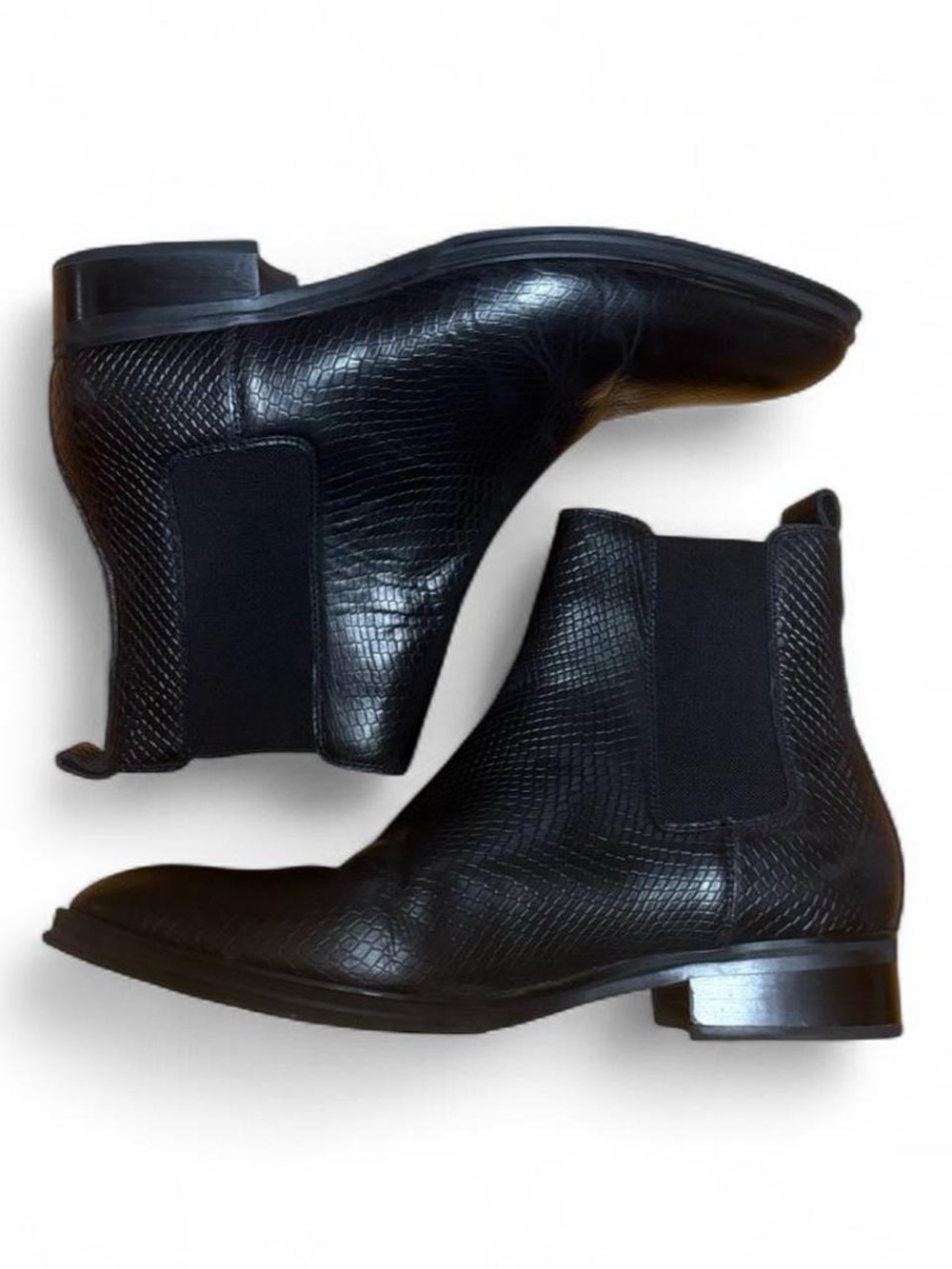 Mr. B’s Men's Black Textured Chelsea Boots 9 42 Pull On Snake Formal Leather
